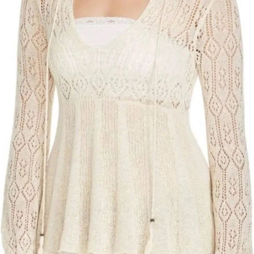 Free People Angel Days Open Knit Sweater in Antique Cream Long Sleeve